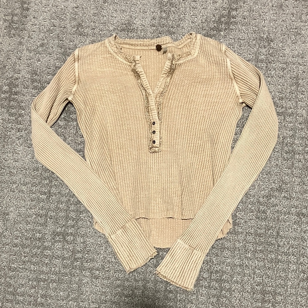 Free People Beige Long Sleeve Top